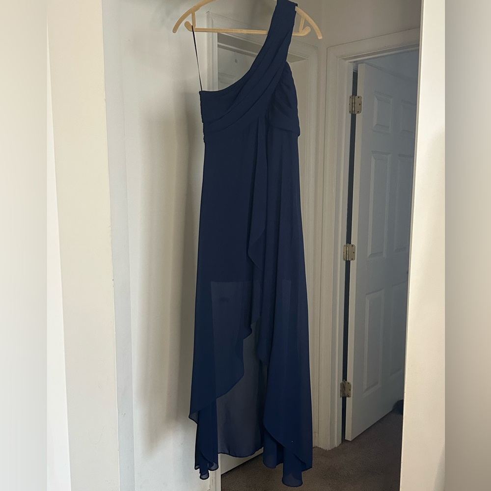 Elegant Navy Blue One-Shoulder Dress